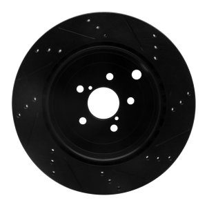 Subaru BRZ Brake Rotor (1) - Rear Left - R1 Concepts - Drilled & Slotted - Black - `17-`25